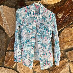 Lilly Pulitzer Cruiser Watch Out Lighthouse Print Button Down Blouse Sz 4